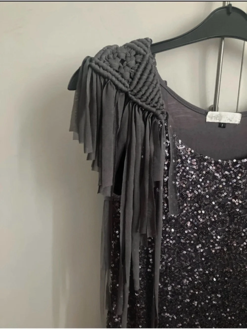Sequin Fringe Detail Sleeveless Dress - Gray - Picture 4 of 5